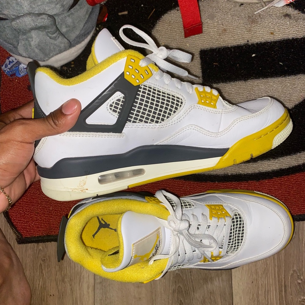 Air Jordan 4 Retro White and Yellow Sneakers